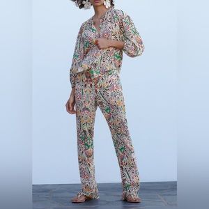 Zara Flare Printed Trousers Pants Colorful Size Small